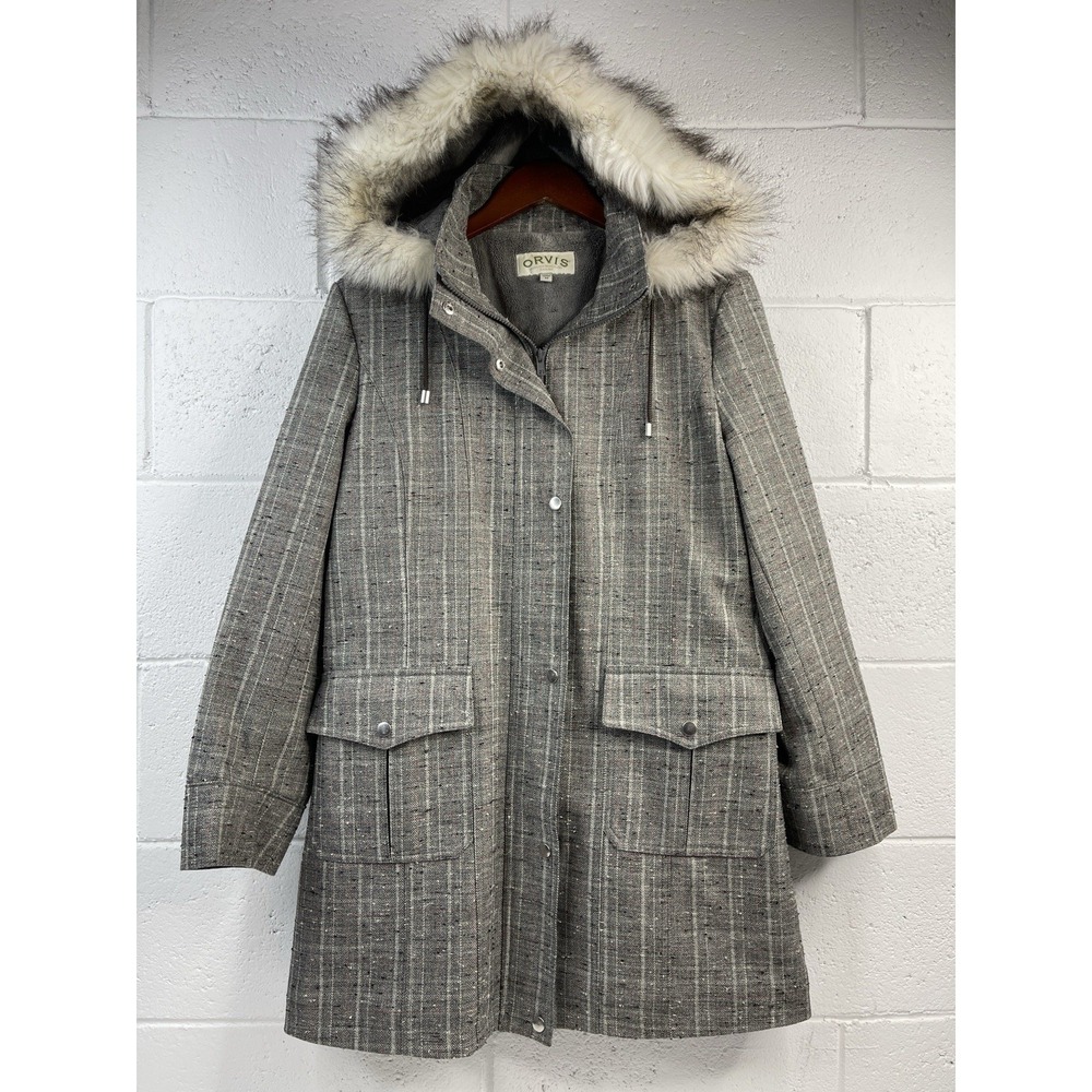 ORVIS Women's Size M Grey / Multi Fleece‎ Lined Hooded Coat. Pre Loved